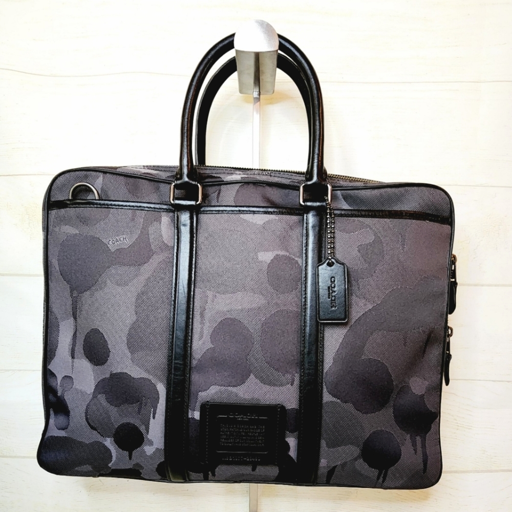 Coach Metropolitan Slim Brief Wild Beast New Black Gray Charcoal